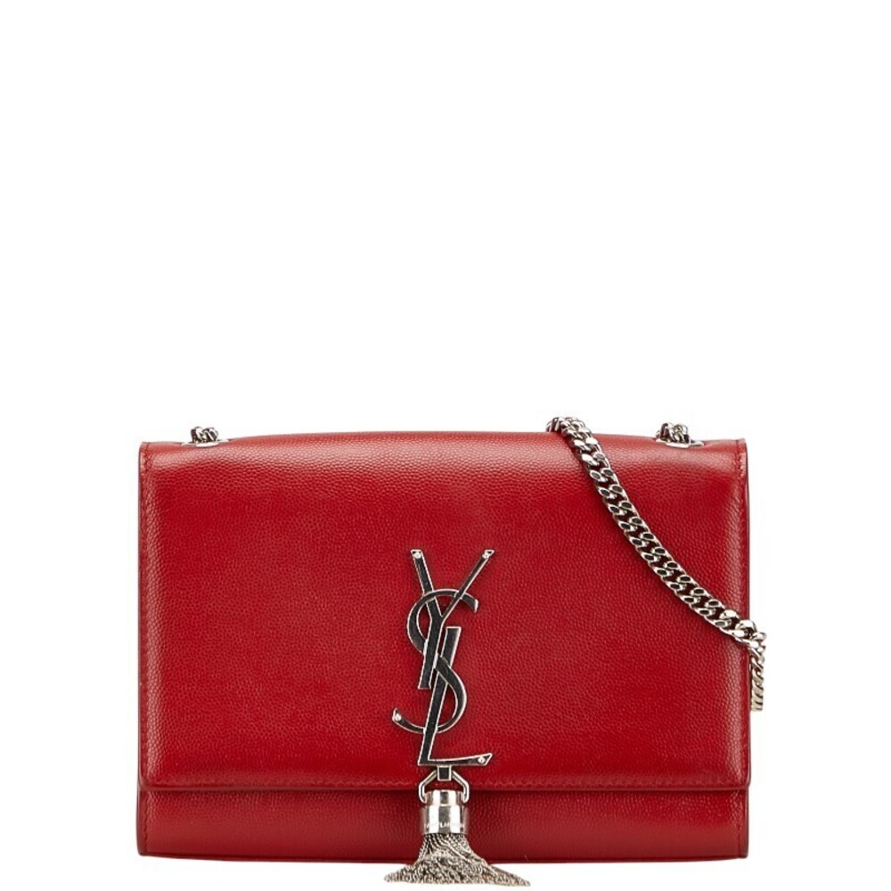 Saint Laurent YSL logo Kate crossbody chain shoulder bag red leather